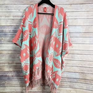 Fashionomics Kimono Open Front Sweater Fringe Boho